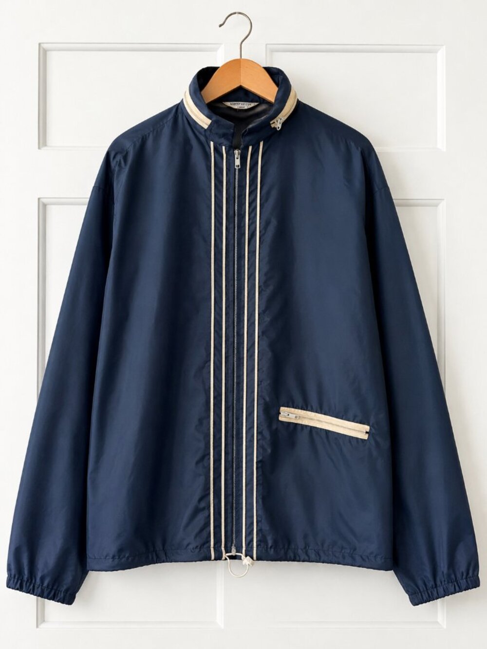 Vintage Men's 70s Navy Nylon Windbreaker Jacket Zip Away Hood DuPont Nylon L